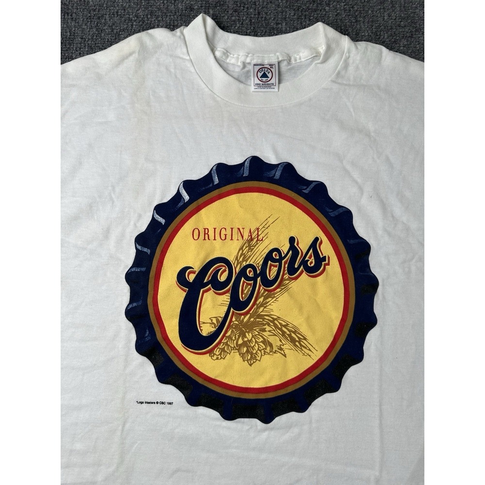 Mens T Shirt Coors Beer Logo Graphic White 1997 Bottle Cap, Size XL - Picture 2 of 7
